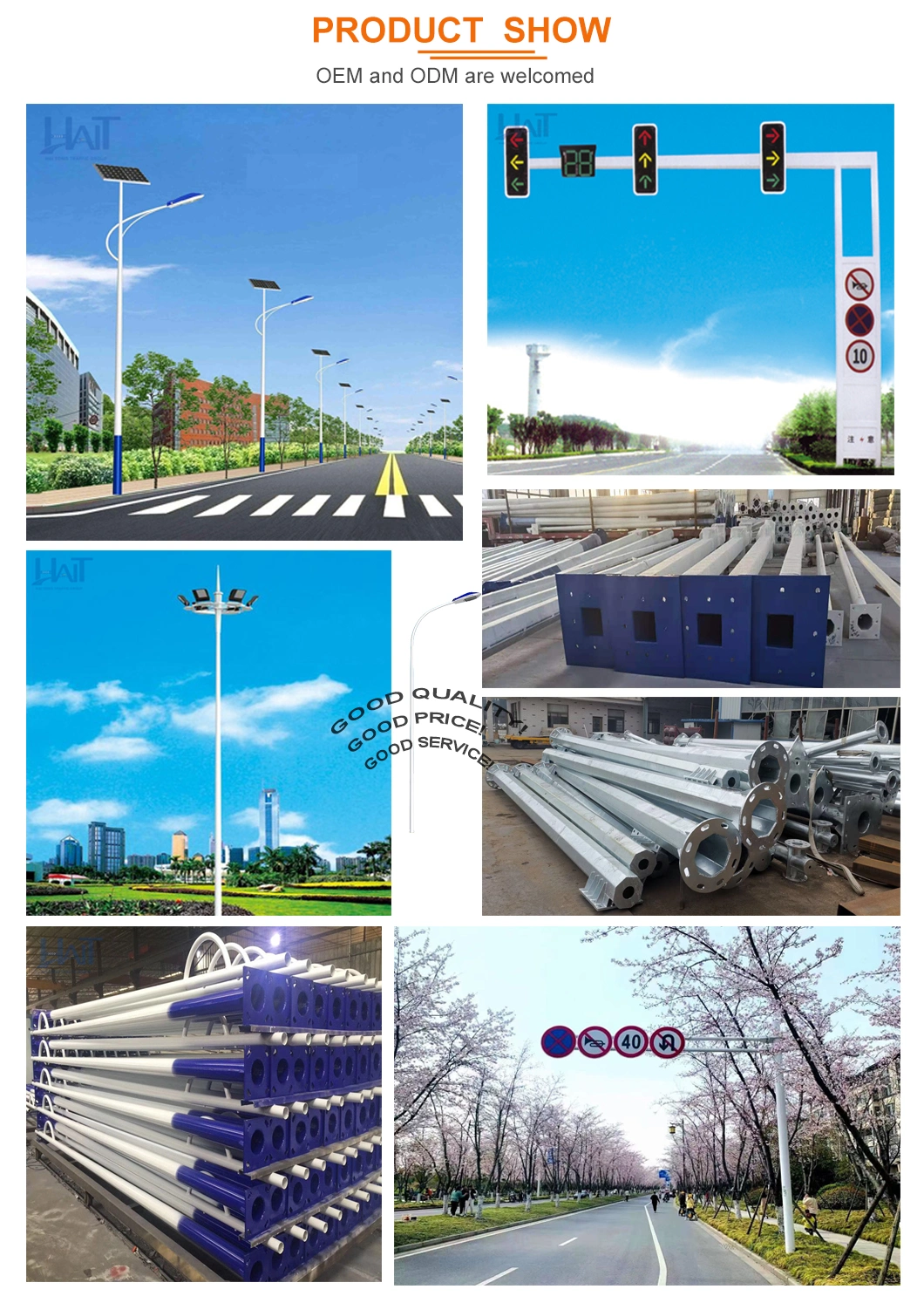 7 Meter 6 Meter 8 Meter Street Traffic Signal Road Camera Monitoring Pole