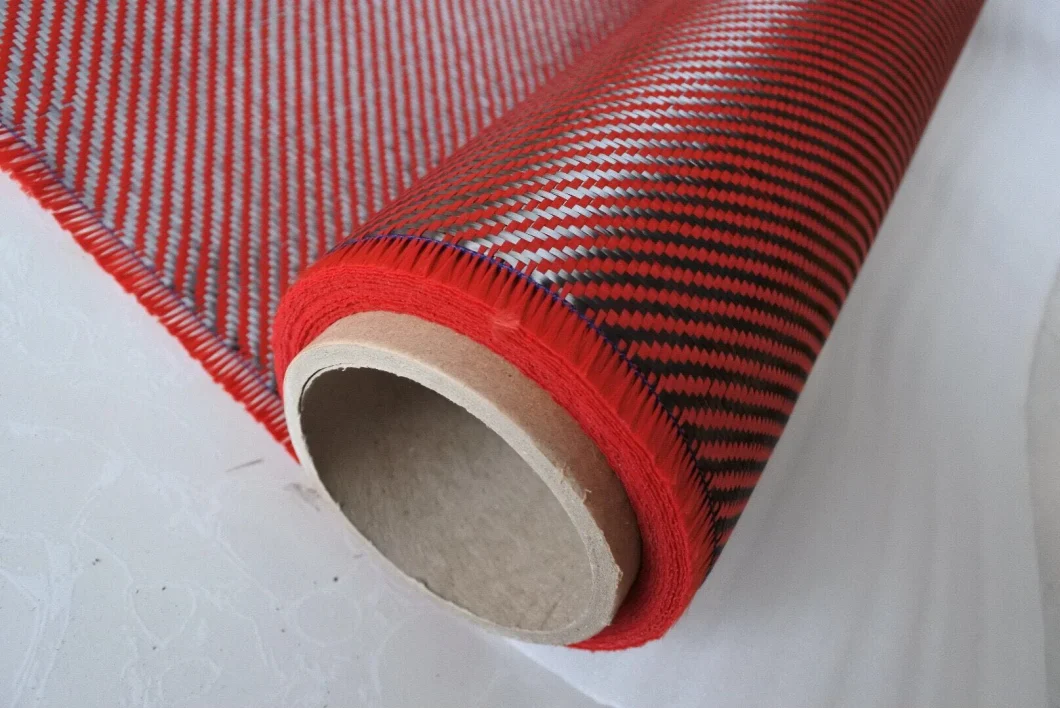 Red/Yellow/Orange/Blue Kevlar Carbon Hybrid Fabric, 200GSM Aramid Carbon Mixed Cloth