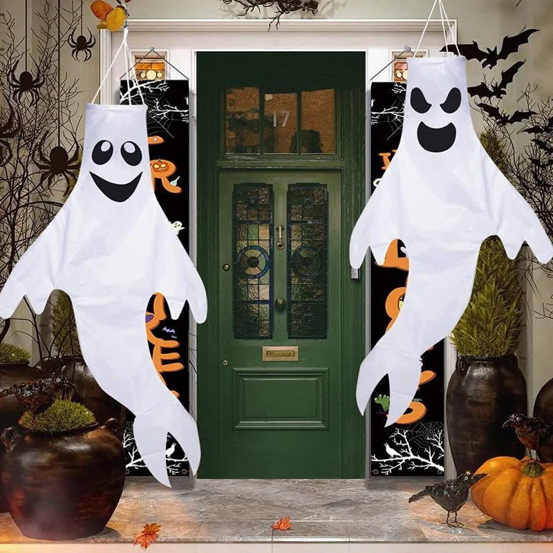 White Black Ghost Windsock Flag Halloween Terrace Lawn Garden Home Decor (Polyester Material)