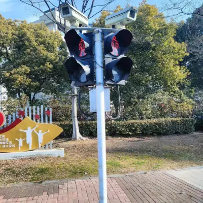 Custom HDG Steel Traffic Signal Solar Light Two Lanterns Camera Smart Poles