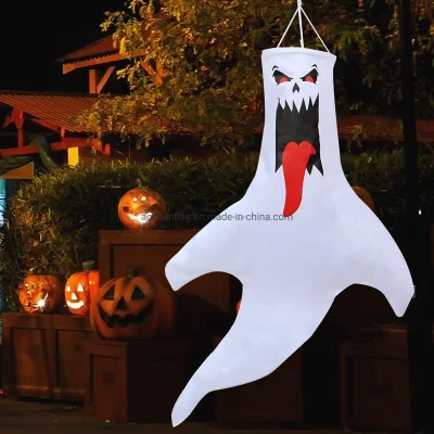 China Supplier Halloween Party Supplies Decorations Outdoor LED Ghost Windsock Hanging Decor Hallowmas Wind Sock Yard Tree