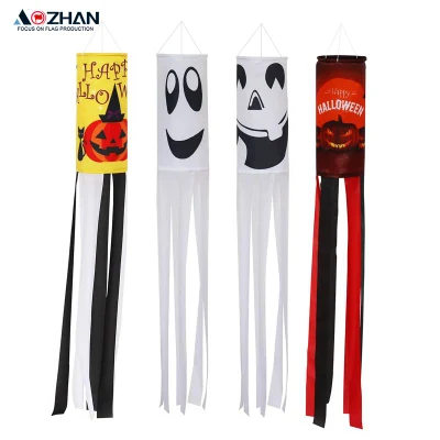 2022 Hot Sale Scary Hanging Outdoor Decor Happy Halloween Ghost Wind Flag for Halloween Windsock Yard Decoration